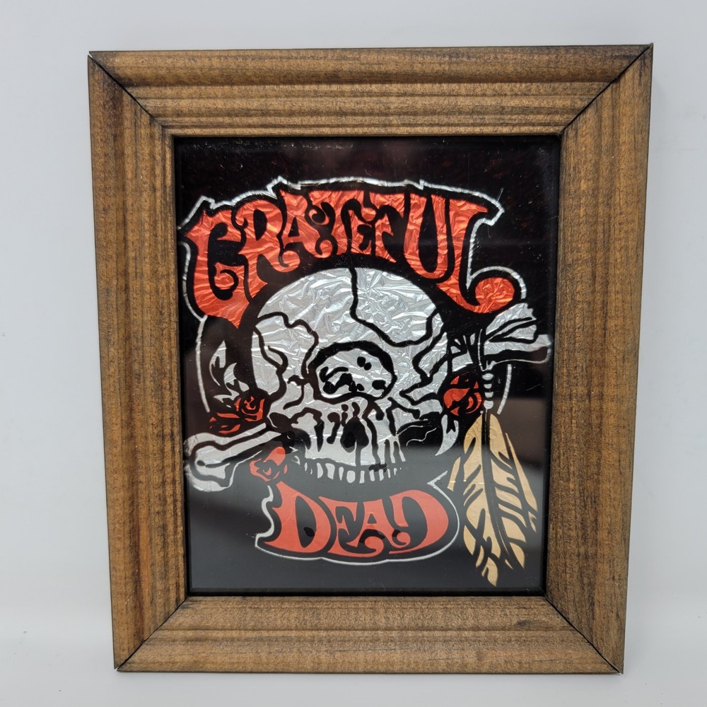 Vintage Grateful Dead Fair Prize Foil Art Framed Skull Wood Frame